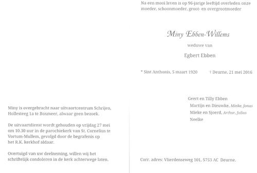 Overleden Miny Ebben