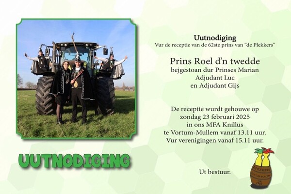 🎭 Uitnodiging Prinsenreceptie Roel II! 🎭